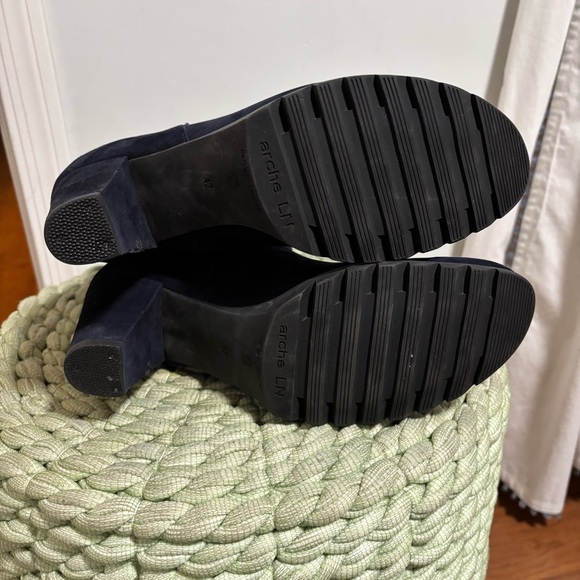 Arche Navy Blue Nubuck Black Snap Block Heel Mid Calf Boots - Picture 6 of 12